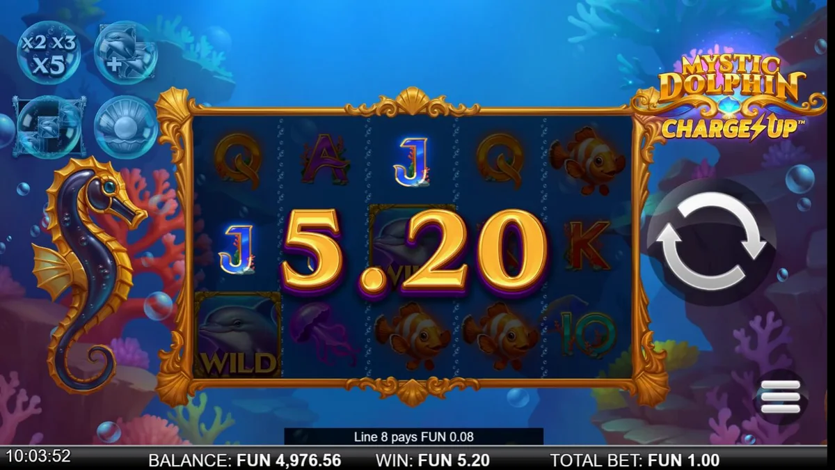 Mystic Dolphin Charge Up slot game interface na may underwater theme